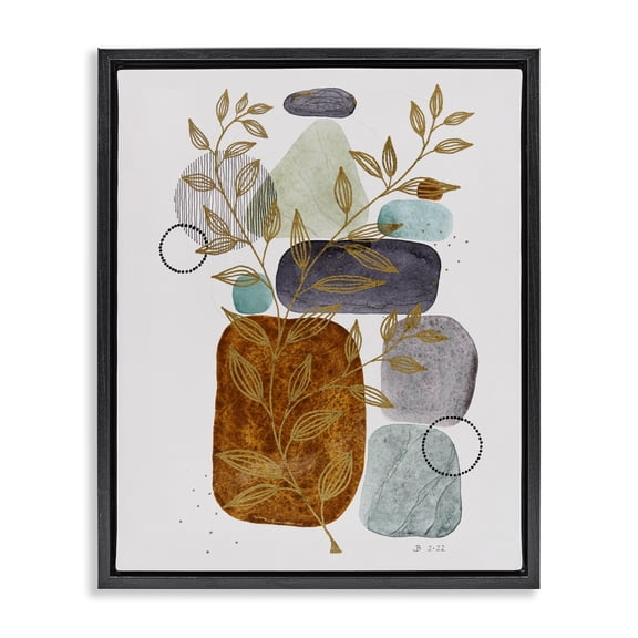 Stupell Industries Eclectic Modern Pebbles & Botanicals Black Floating Frame Canvas Art, 25 x 31, by Jocelyn Benford