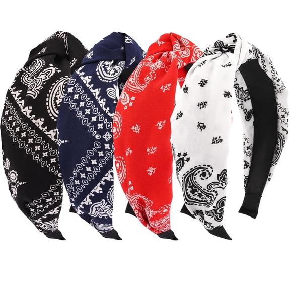 TUWAFE 4Pcs Bandana Knotted Headbands-Classic Paisley Print Hair Hoops for Women,Daily Styling,Casual Outings,Festival&Gift Giving Knotted Headband for Women