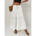 thumbnail image 5 of Women Tiered Long Skirts Pleated A Line Adjustable Elastic Waist with Drawstring Flowy Long Skirt White S, 5 of 9