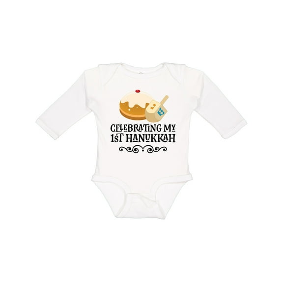 Inktastic 1st Hanukkah Childs Dreidel Boys or Girls Long Sleeve Baby Bodysuit