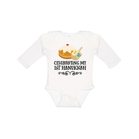 

Inktastic 1st Hanukkah Childs Dreidel Gift Baby Boy or Baby Girl Long Sleeve Bodysuit