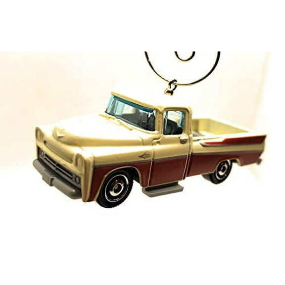 1957 Dodge Sweptside Pickup Truck Christmas Ornament 1:64 White Red