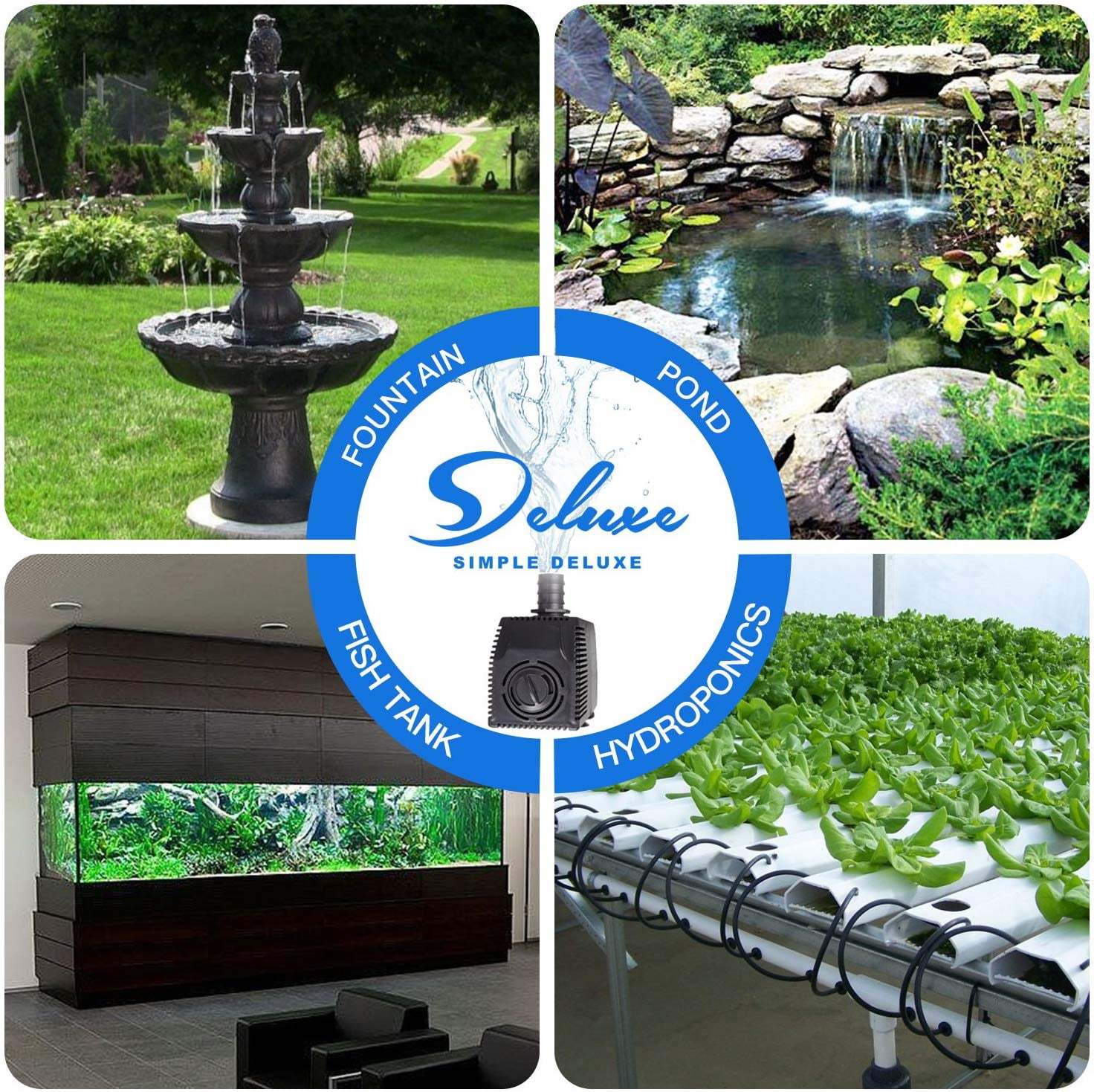 Simple Deluxe 290 GPH Submersible Water Pump and 24 Hour Plug-in Mechanical Electric Outlet Timers Switch for Fountains, Ponds, Aquariums and Hydropon Simple Deluxe 290 GPH UL Listed Submersible Pump With 6\u0027 Cord, Water