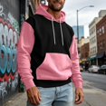 thumbnail image 2 of IAJDKMEK Men's Hoodie Sweatshirt Long Sleeve - Color Block with Pockets Casual Sports Pullover, Comfortable Hooded Top for Men,Pink 2XL, 2 of 5