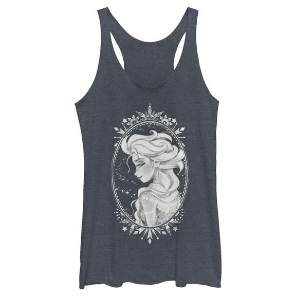 Women's Frozen Elsa Snow Queen Frame  Racerback Tank Top Navy Blue Heather Large