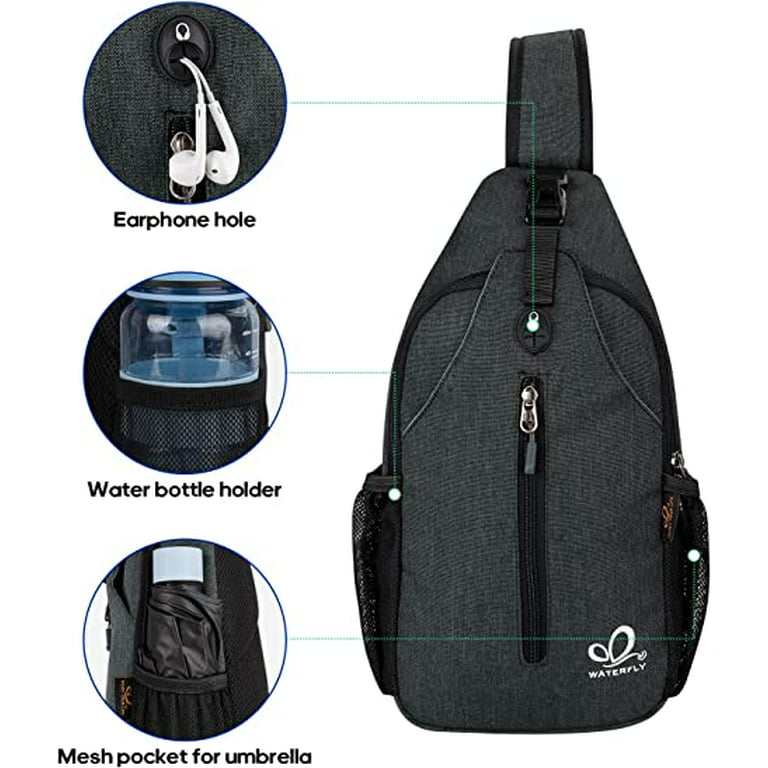  WATERFLY Crossbody Sling Backpack Sling Bag Travel Hiking Chest  Bag Daypack (Black) : Sports & Outdoors