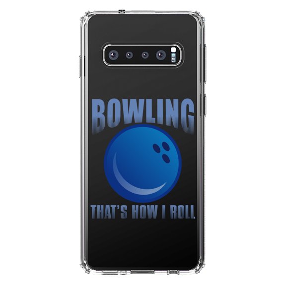 DistinctInk Clear Shockproof Hybrid Case for Samsung Galaxy S10  PLUS (6.4" Screen) - TPU Bumper Acrylic Back Tempered Glass Screen Protector - Bowling That's How I Roll