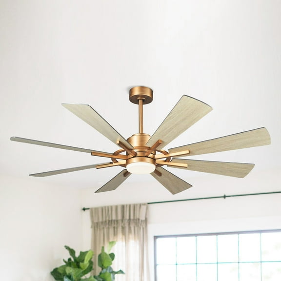 Parrot Uncle 60" Antique Brass Farmhouse Windmill Ceiling Fan with Light and Remote