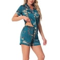 thumbnail image 4 of INSPIRAR CHIC Ropa de descanso para mujeres, pijama de verano con camisa de botones y pantalones cortos, conjunto S Azul Brillante, 4 of 6