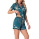 thumbnail image 4 of INSPIRAR CHIC Ropa de descanso para mujeres, pijama de verano con camisa de botones y pantalones cortos, conjunto S Azul Brillante, 4 of 6
