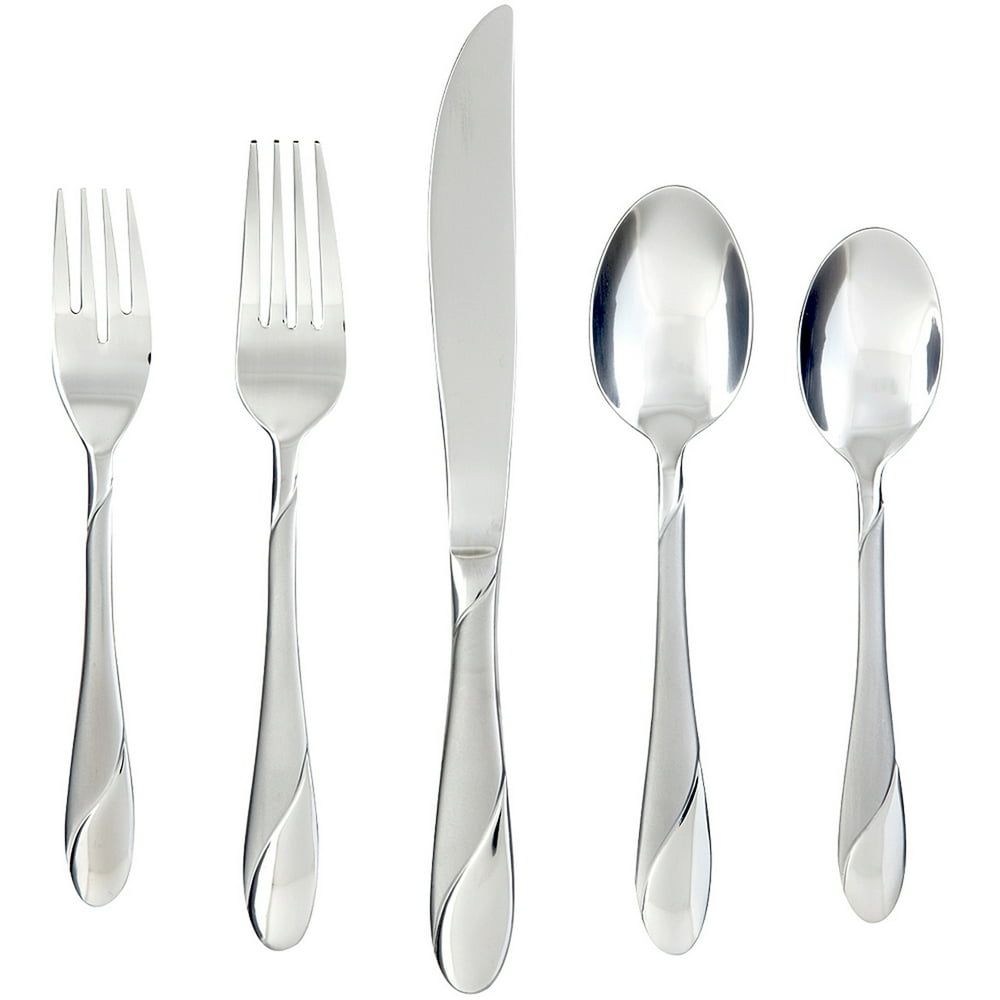 Cambridge Silversmiths Swirl Sand 20Piece Flatware Set, Silver