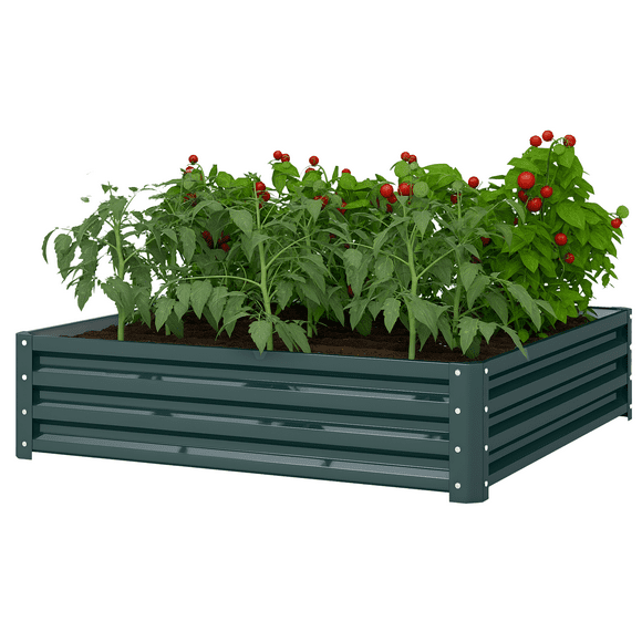 Outsunny Bac de Jardin Surélevé Galvanisé 4 Pieds x 4 Pieds x 1 Pieds, Vert Foncé