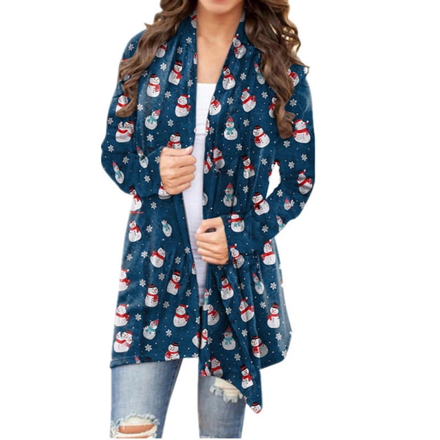 Regalos navideños Bidobibo para mujer, cárdigans navideños con abertura frontal, suéteres, cárdigan de manga larga con estampado navideño de moda para mujer.