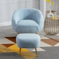thumbnail image 2 of Modern Accent Chair with Ottoman Set, Comfy Lounge Chair with Footrest, Leisure Barrel Armchair with Golden Metal Legs for Living Room, Bedroom, Reading Room, Home Office, Blue, 2 of 6