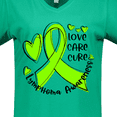 thumbnail image 4 of Inktastic Love, Care, Cure Lymphoma Awareness Lime Green Ribbon Hearts Women's V-Neck T-Shirt, 4 of 5