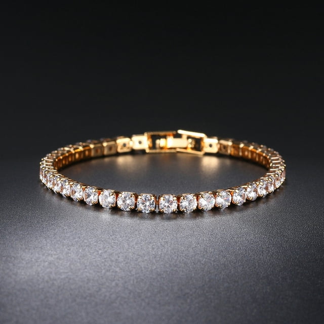Pulsera de circonita de una sola fila de 4 mm con cadena de tenis de diamantes redondos y completa, joyería de hip hop, pulsera de tenis