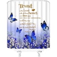 thumbnail image 3 of Inspirational Quote Shower Curtain Blue Flower Butterfly Trust in The Lord Motivational Words Nature Creative Rustic Bathroom Decor Fabric Curtain with Hooks, 3 of 3