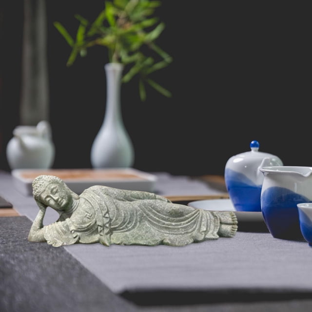 Estatua de Buda reclinado, decoración de pecera, artesanía de resina, figura de Buda durmiente, adorno para jardín, porche, entrada, salón de té