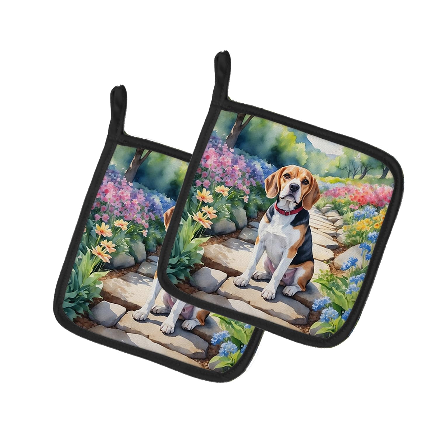English Bulldog Spring Path Pair of Pot Holders