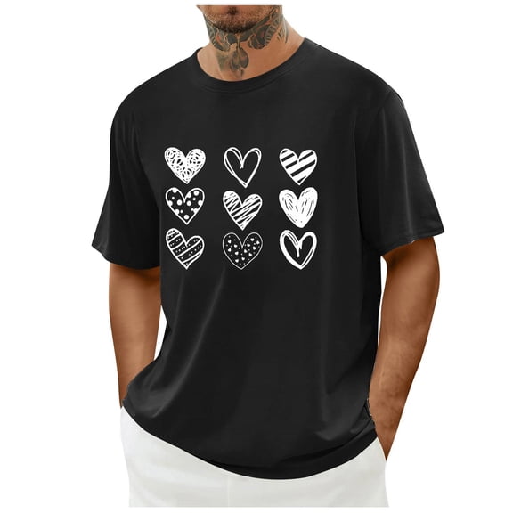 EchfiProm Mens T shirts Black Shirts Graphic Casual Valentine Tops for Adult Short Sleeve XL