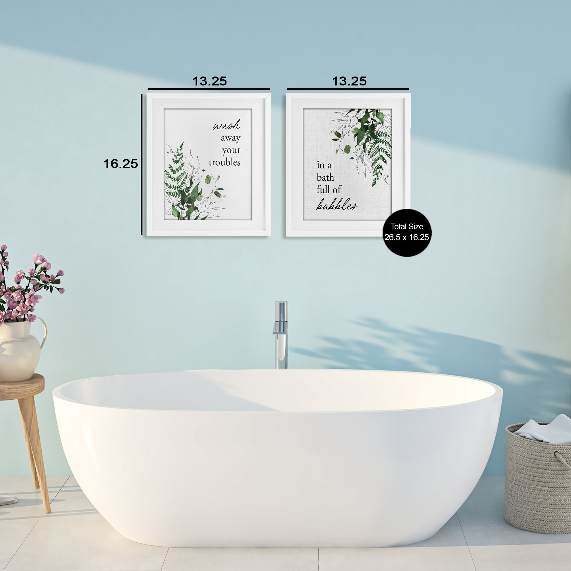 Bubble Bath with Forest Foliage 2 Piece White Framed Print Under Glass Set, design by Lettered and Lined