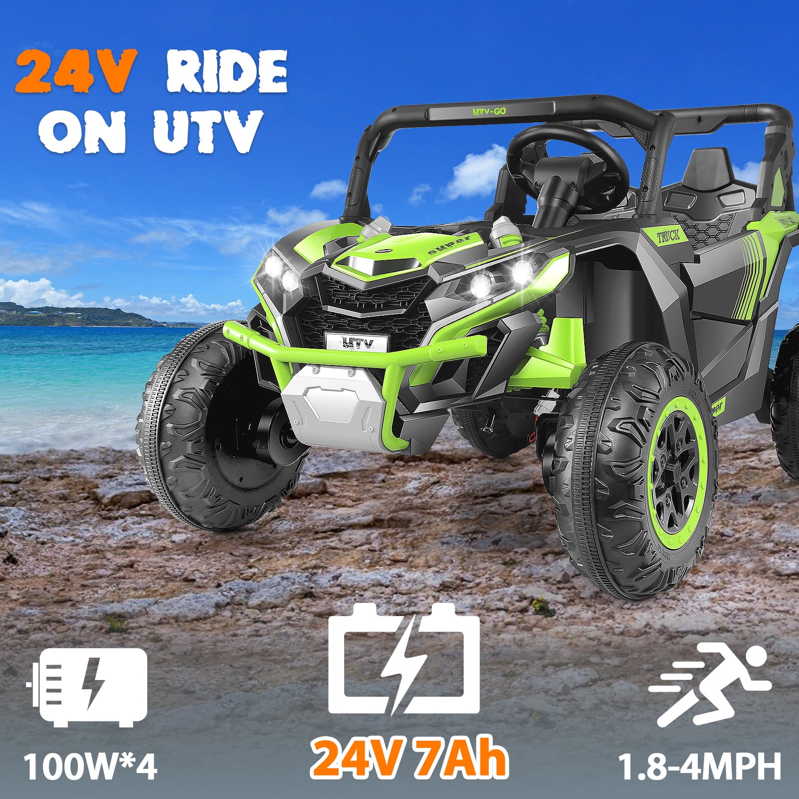Funcid 24V Ride on Car for Kids, 2WD/4WD Switchable Ride on Car with Remote Control, 2 Seater Ride on Toys, UTV, Bluetooth, Music, LED Lights, Storage Space