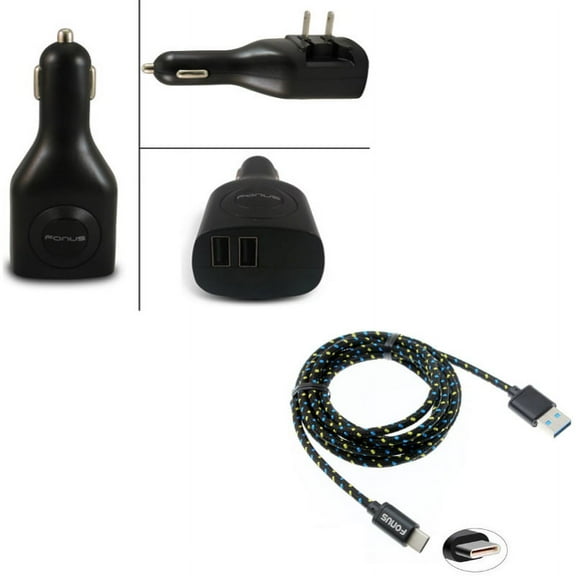 Type-C 6ft USB Cable w 2-Port USB Car Home Charger R2R for LG V35 ThinQ, Q7 Plus, G Pad X II 10.1, V50 ThinQ 5G, Stylo 4 Plus, Google Nexus 5X, G8 ThinQ, G7 ThinQ, 5