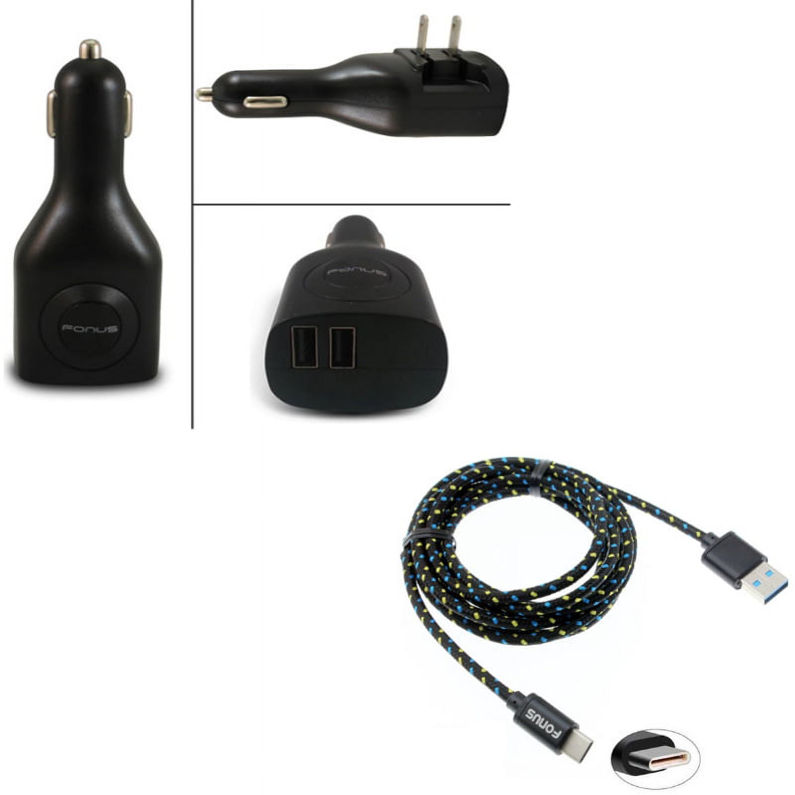 Power Cord Type-C 6ft USB Cable w 2-in-1 2-Port USB Car Home Charger E6M for Samsung Galaxy Tab S6 10.5 S5e 10.5 S4 10.5 Note 10 Plus A 10.1 (2019) Fold A20 A10e - Sony Xperia 5 10 Plus 1