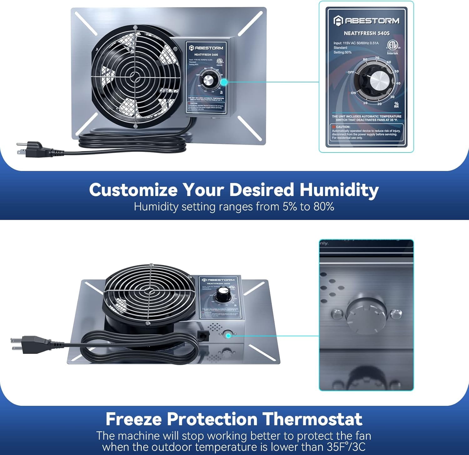 Abestorm 260CFM Crawl Space Ventilation Fan 6.7 Inch Ventilator with Isolation Mesh