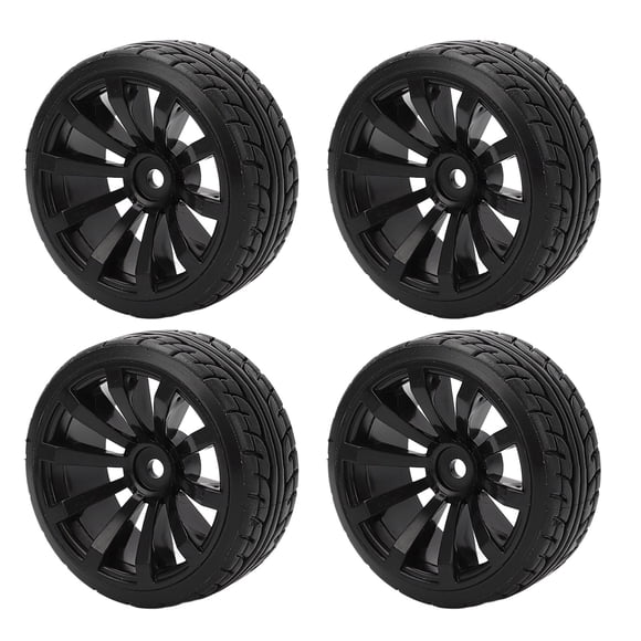 Vobor 4 Pcs Pneus de Voiture Drift 1/10 Pneu Dur pour Tamiya TT02 sur Route Ensemble Pneus et Roues en Caoutchouc Noir