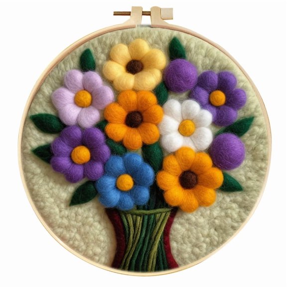 Colorful Flower Bouquet Needle Felting Set, Beginner Felt Painting Set with Decorative Frame, Suitable for Home Decoration, Christmas Gift