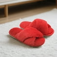 thumbnail image 2 of Womens Fuzzy Memory Foam Slippers Cross Band Cozy Plush Home Slippers Fluffy Furry Open Toe House Shoes Indoor Outdoor Slide Slipper, 2 of 6