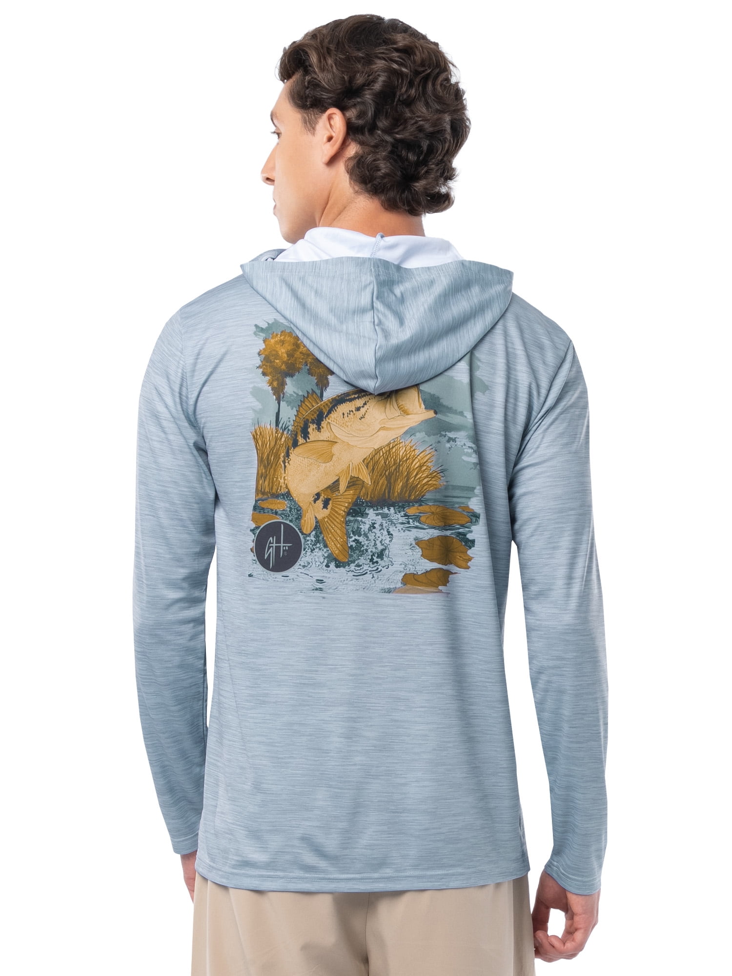 GH BY GUY HARVEY Men's Long Sleeve Sun Protection Bass at Dusk Hoodie