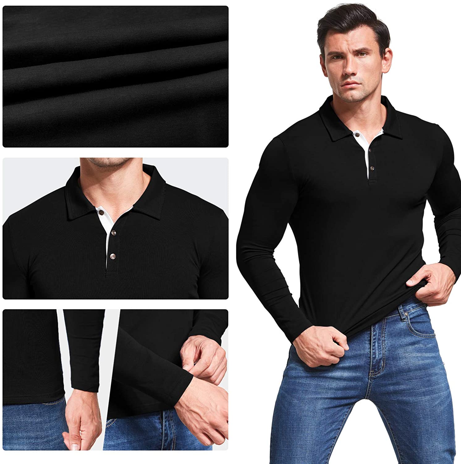 Aiyino Men's Long Sleeve Polo Shirts Casual Slim Fit Basic Designed Cotton Shirts - image 2 of 3