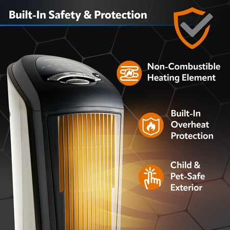 Lasko - Portable Ceramic Tower Space Heater with Remote Control - Black/Silver