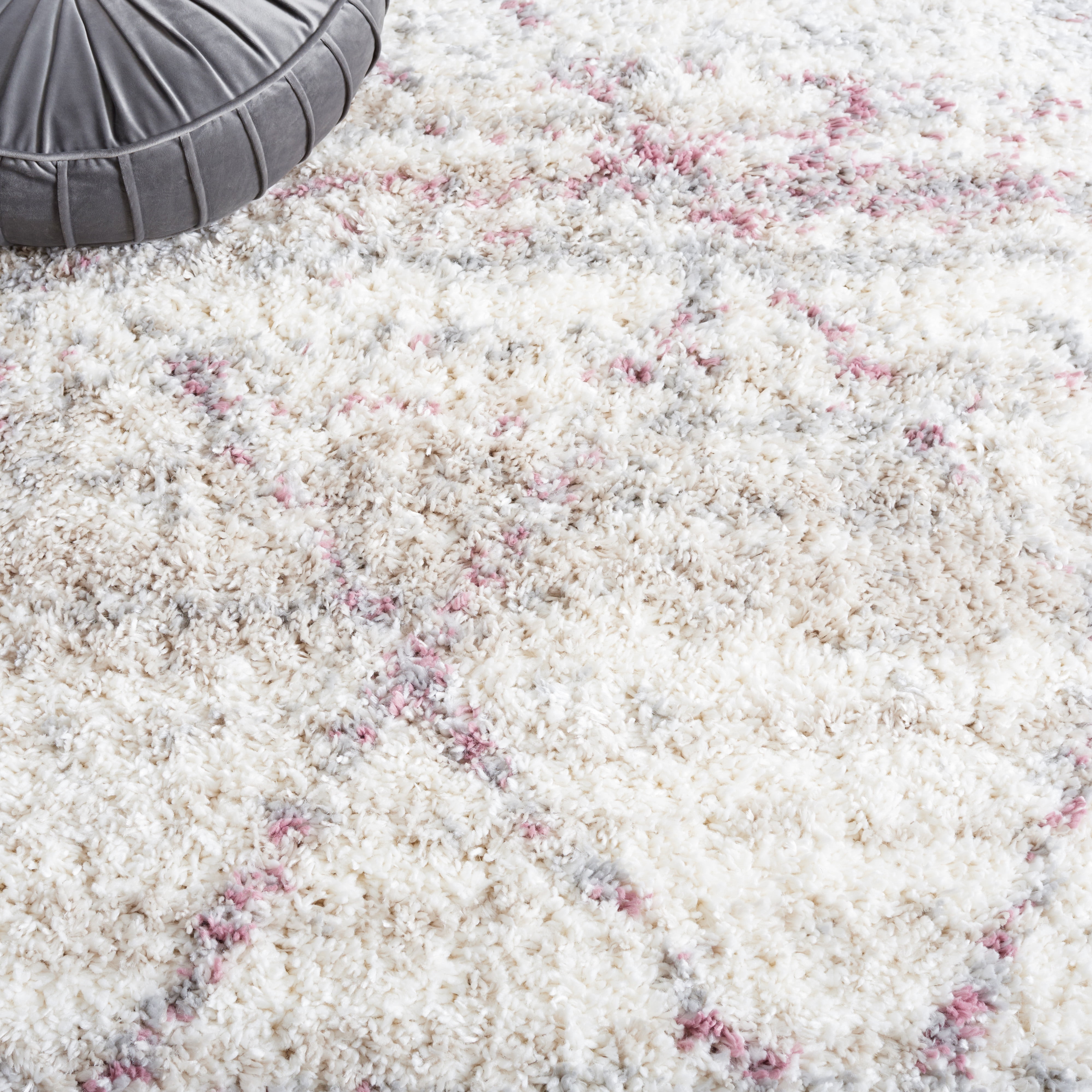 SAFAVIEH Fontana Shag Darina Diamond Plush Area Rug, Pink/Ivory, 10' x 14'