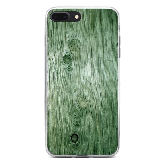 DistinctInk Clear Shockproof Hybrid Case for iPhone 7 PLUS / 8 PLUS (5.5" Screen) - TPU Bumper, Acrylic Back, Tempered Glass Screen Protector - Green Weathered Wood Grain Print - Printed Wood Image