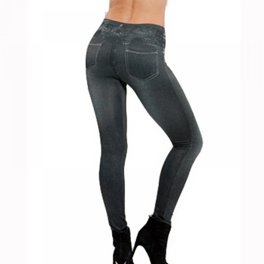 Forzero Women's Denim Print Fake Jeans Seamless Fleece Lined Leggings, Full Length - image 1 of 9