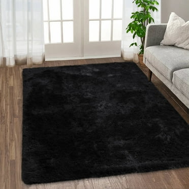 Fluffy Area Rugs for Living Room, 8*10ft Soft and Thick Faux Tie Dye Area Rug Indoor Shag Rug Home Decor Nursery Rug Carpets for Bedroom，Black
