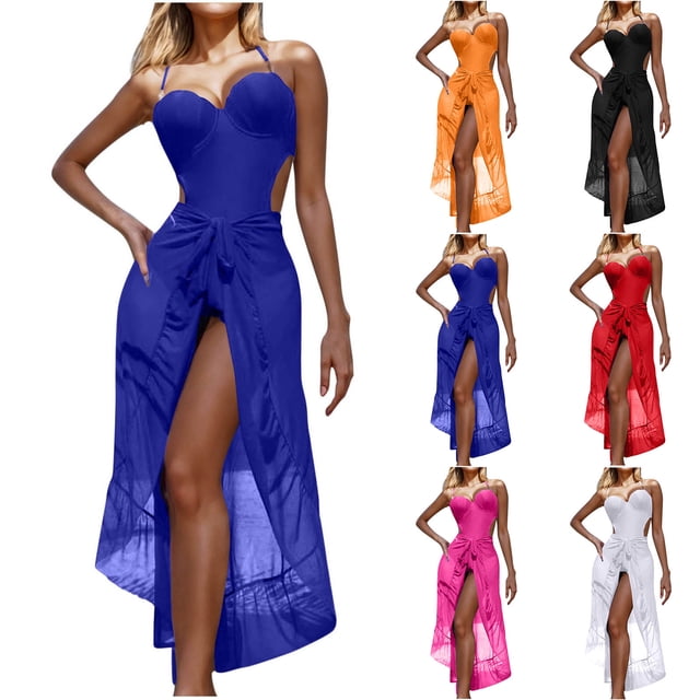 Sentmoon Beach Cover up with Built in Bra Spaghetti Strap Oversized Womens Bathing Suits One Piece Women's Solid Color Fashion No Buckle Adjustable Backless Bikinis Sets over Tank Tops & Jeans