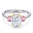 thumbnail image 3 of Gem Stone King 10K Two Tone Gold White Moissanite and Pink Lab Grown Diamond Engagement Ring for Women | 2.60 Cttw | Oval 9X7MM | Gemstone Birthstone | Size 7, 3 of 7