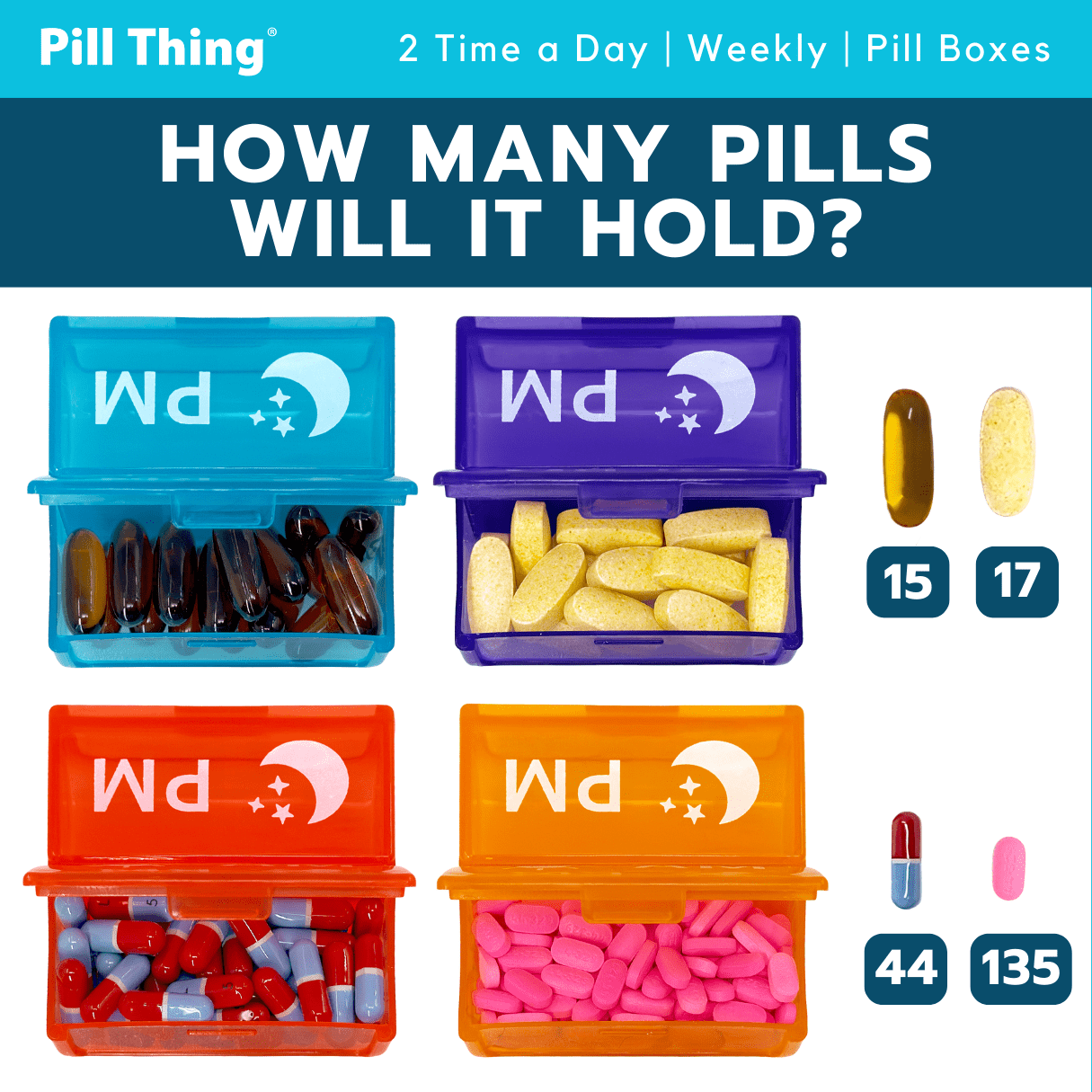 Large Weekly Pill Organizer AM/PM, 7 Day 2 Times Daily Pill Box with Extra-Large Compartments, Color-Coded Cases, BPA-Free, 1 Pack