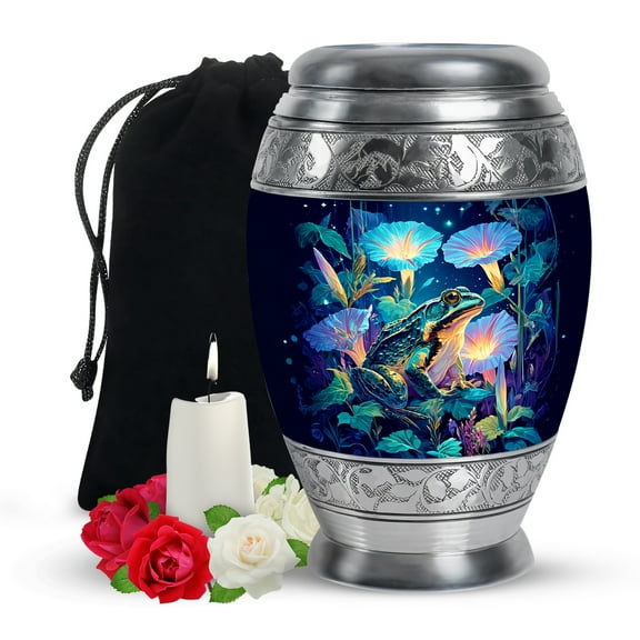 Yatskia Frog with Tulip Flowers Decorative Large Cremation Urns for Human Ashes Adult Brother and Sister, Funeral Burial Urn for Ashes Adult Male, (Monar Large, 10 Inch)