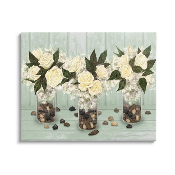Stupell Industries Three Rose Bouquets Scattered Rocks Flower Arrangement Graphic Art Gallery Wrapped Canvas Print Wall Art, Design by Ziwei Li