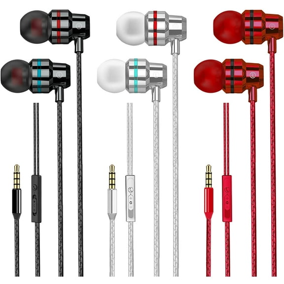 3 Pack Wired Earbuds, Wired in-Ear Headphones with Microphone and Volume Control, Noise Isolation, Pure Sound, Lightweight 3.5mm Earbuds Compatible with Samsung, Tablets, Laptops, MP3 and etc.