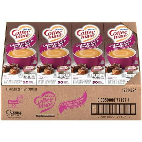 Nestle Coffee Mate Coffee Creamer, Salted Caramel Chocolate, Liquid Creamer Singles, Non Dairy, No Refrigeration, Box of 50 Singles (Pack of 4)