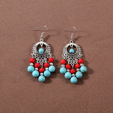 Zhuge Bohemian Handcrafted Turquoise Drop Dangle Earrings, 1 Pair Lightweight Boho Statement Jewelry,B03