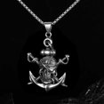 thumbnail image 2 of HOOUN Silver Pirate Skull Anchor Pendant Necklace Men's Punk Jewelry Chain 24" Gift, 2 of 5