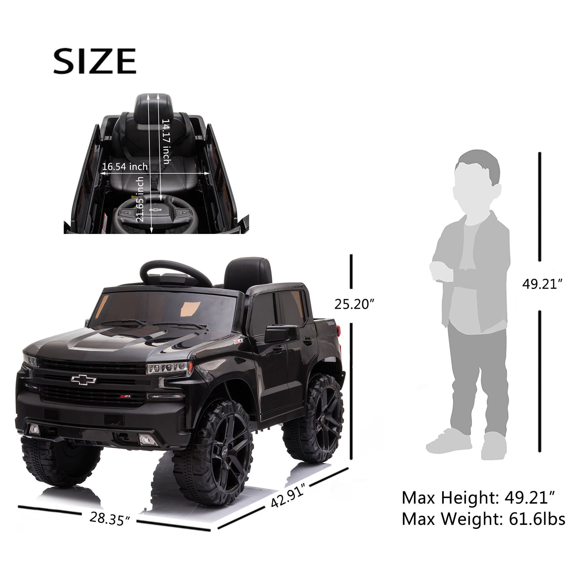 Official Licensed Chevrolet Ride On Car, 12V Ride-On Truck Toy for Kids, Electric 4 Wheels Kids Toy w/Parent Remote Control, Foot Pedal, MP3 Player, 2 Speeds, Ages 3-5 Years - image 3 of 9