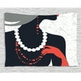 thumbnail image 1 of Vintage Woman Tapestry, Flat Design Silhouette Lady Wearing Pearl Necklaces and Gloves, Wall Hanging for Bedroom Living Room Dorm Decor, 60W X 40L Inches, Dark Blue Grey Vermilion, by Ambesonne, 1 of 2
